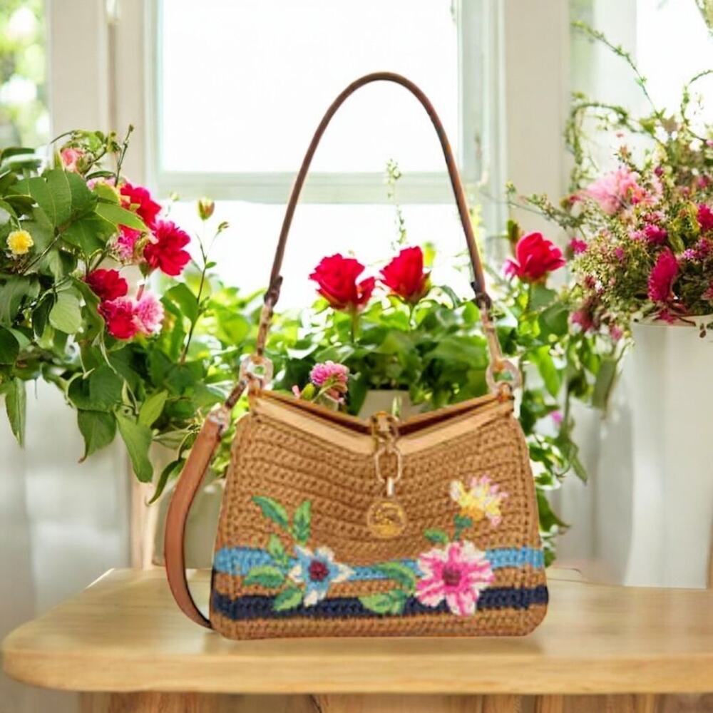 Etro Small Raffia Embroidered Crossbody